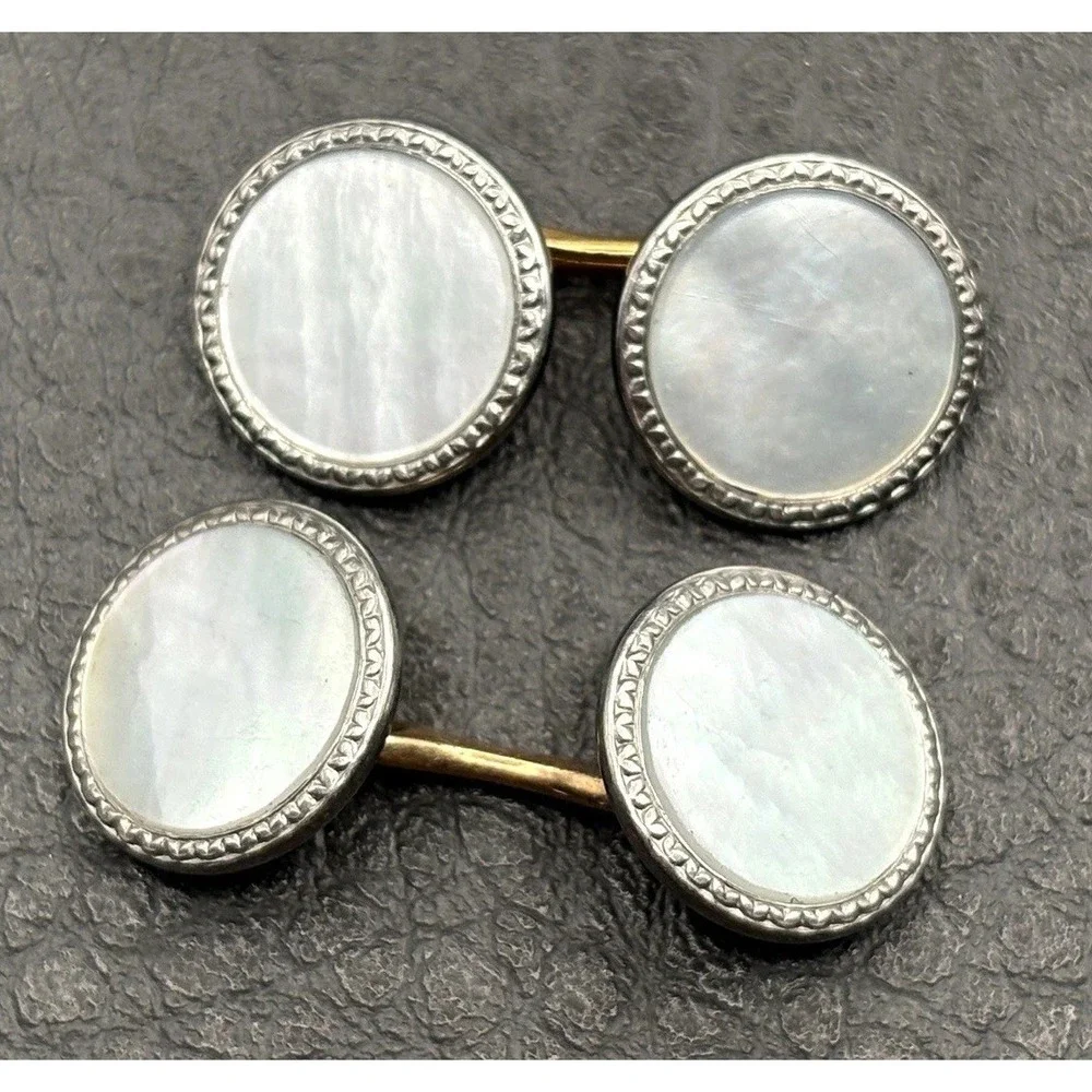 Vintage Krementz Art Deco Mother of Pearl Inlay Gold Filled Cufflinks